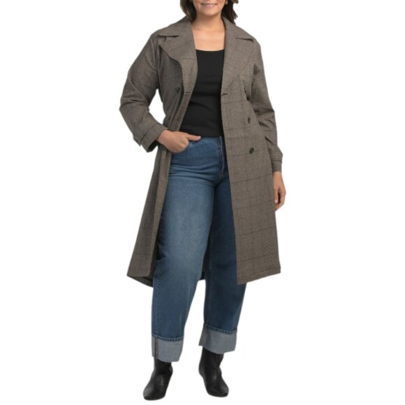 BAGATELLE COLLECTION Plus Double Breasted Plaid Coat